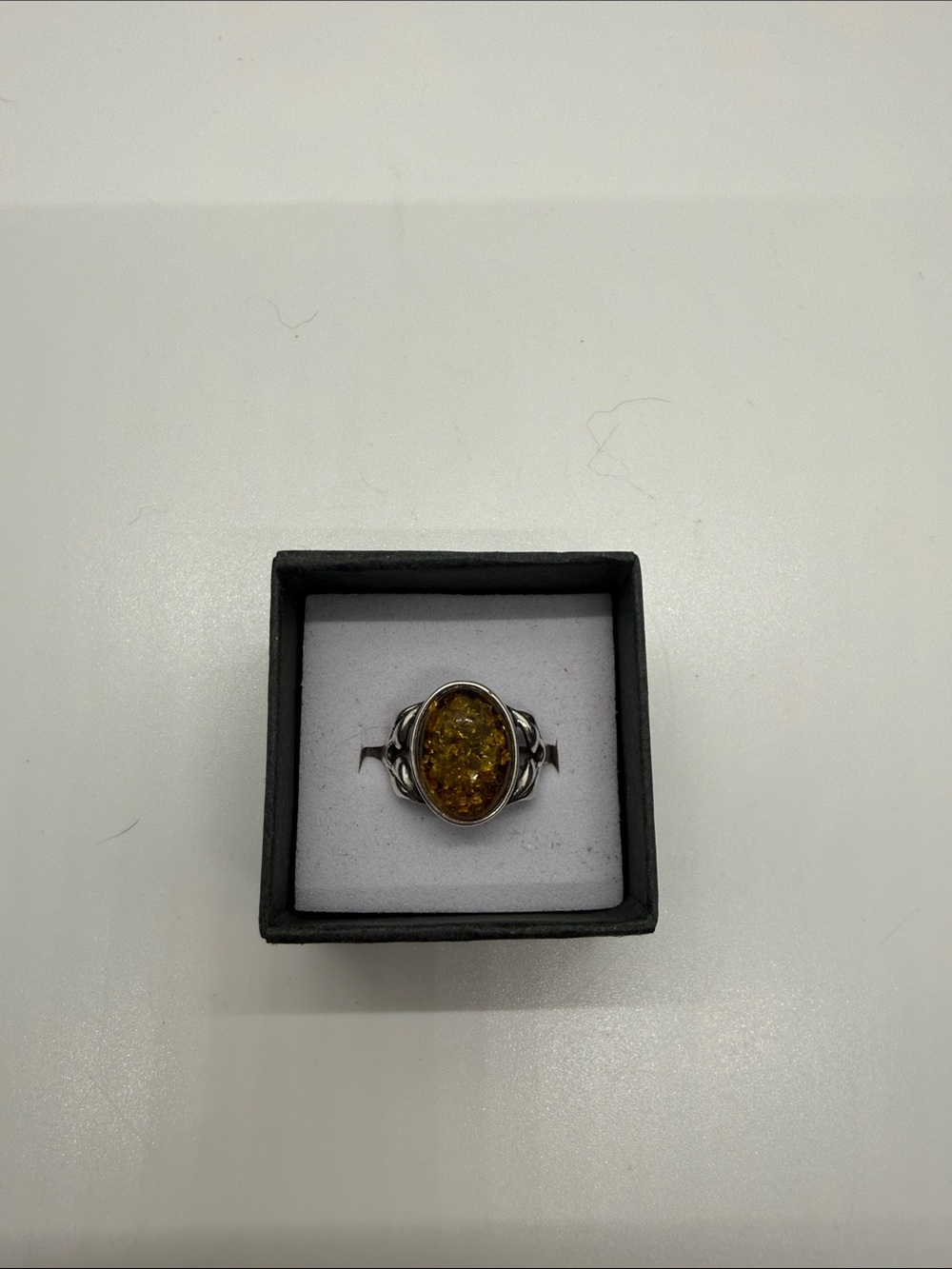 .925 Sterling Silver Amber Oval Ring